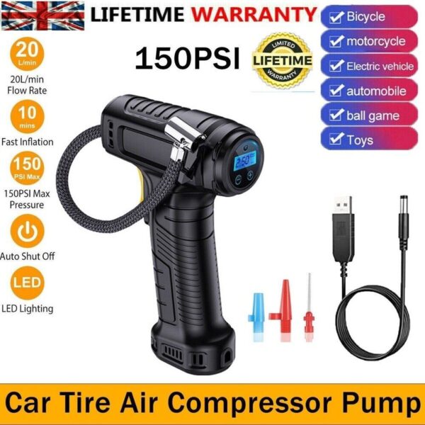 Car Tyre Inflator Cordless Digital USB Rechargeable Tire Air Compressor UK - Image 10